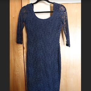 Navy blue scoop neck lace dress